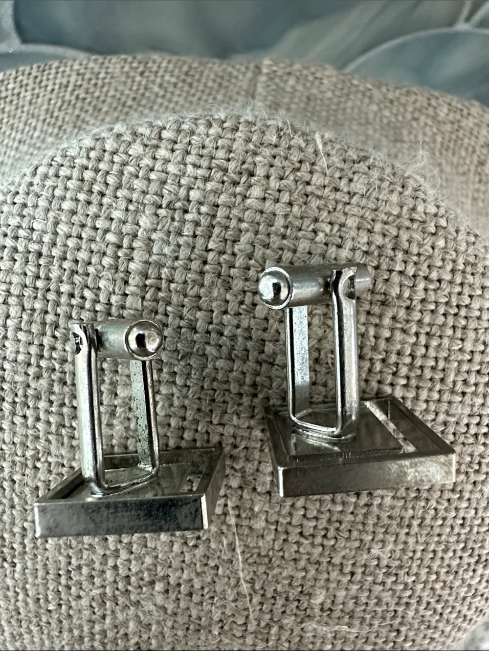 Vintage Men's Square Silver-Tone Modern Cufflinks